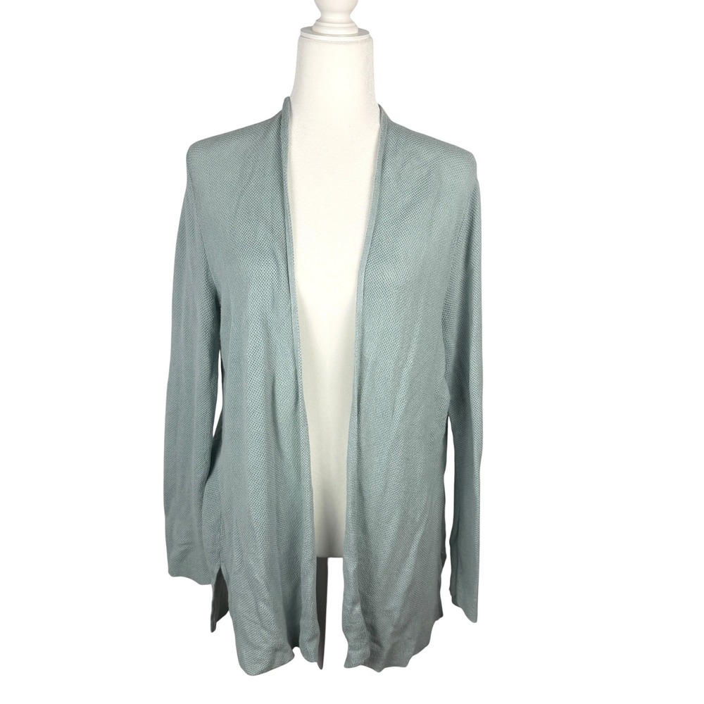 Eileen Fisher Cardigan Womens Medium Light Green Organic Cotton Tencel Open